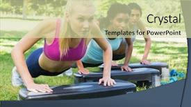  Presentation with aerobics - Beautiful PPT layouts featuring training free - determined sporty multiethnic women doing backdrop and a soft green colored foreground