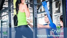  Presentation with hero man and women - PPT theme enhanced with training in cage for better background and a ocean colored foreground