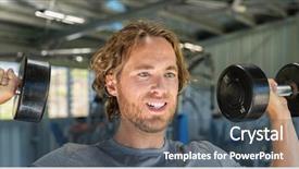  Presentation with exercise kids kid doing fitness - Presentation enhanced with training in gym with free background and a ocean colored foreground