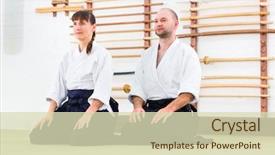  Presentation with aikido - Presentation theme having training in martial arts school background and a  colored foreground