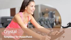 Presentation with female - Cool new slides with training indoor in fitness center backdrop and a coral colored foreground