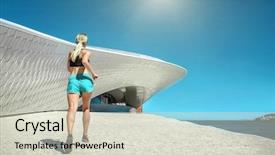  Presentation with sport blue - Theme having training near the modern architecture background and a  colored foreground