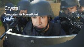  Presentation with guns - Presentation theme consisting of training officer - multi ethnic policemen aiming guns background and a ocean colored foreground