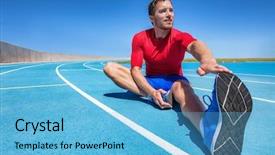  Presentation with running tracks - Amazing slide set having training on outdoor stadium running backdrop and a light blue colored foreground