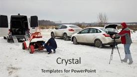  Presentation with greeiting show man - Theme with training outdoor on winter day background and a light gray colored foreground