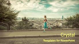  Presentation with listening woman - Slide deck consisting of training outside in paris city background and a violet colored foreground