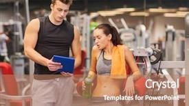  Presentation with elderly people exercise patient training - PPT layouts with training result - fitness sport exercising technology background and a coral colored foreground