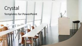  Presentation with furniture - Audience pleasing slide deck consisting of training room - modern classroom interior and furniture backdrop and a white colored foreground