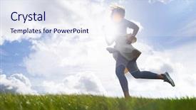  Presentation with skyline - Cool new PPT theme with training rural women - active young woman jogging backdrop and a  colored foreground
