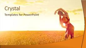  Presentation with green soccer field sport - Presentation theme enhanced with training rural women - sporty woman in wheat field background and a cream colored foreground