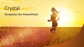  Presentation with wheat - Beautiful presentation theme featuring training rural women - young sporty woman at sunset backdrop and a blonde colored foreground