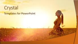  Presentation with rural women - Presentation theme having training rural women - young sporty woman at sunset background and a cream colored foreground
