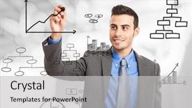  Presentation with business training - Cool new theme with woman looking for destination in map backdrop and a sky blue colored foreground