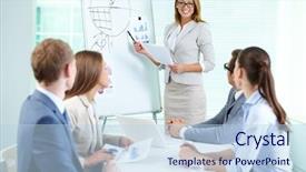  Presentation with farewell colleagues - Theme consisting of training strategy - confident businesswoman explaining something background and a light blue colored foreground