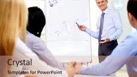  Presentation with maths graph - Audience pleasing presentation theme consisting of training strategy - smiling businessman drawing a graph backdrop and a coral colored foreground