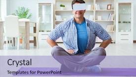  Presentation with virtual reality - Amazing presentation design having interface 3d - man wearing virtual reality vr backdrop and a light blue colored foreground