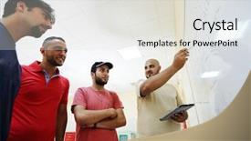  Presentation with students on campus - Presentation design enhanced with training workshops - arabic students posing at campus background and a light gray colored foreground