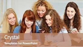  Presentation with women learning finances - Slide set enhanced with training workshops - happy women learning with tablet background and a coral colored foreground