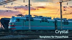  Presentation with transportation infrastructure - Slide deck with trains and wagons railroad infrastructure background and a navy blue colored foreground