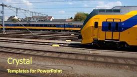  Presentation with trains - PPT theme enhanced with trains at the railway background and a tawny brown colored foreground