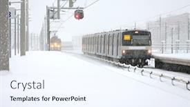  Presentation with trains - Cool new theme with trains driving in snowstorm at bijlmerstation in amsterdam the netherlands backdrop and a sky blue colored foreground