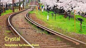  Presentation with grain railway freight transport - Colorful slide set enhanced with trains japan - sakura and railway backdrop and a tawny brown colored foreground