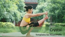  Presentation with chinese chinese - Slide deck featuring trains japan - young chinese women doing yoga background and a  colored foreground