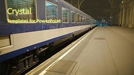  Presentation with trains - Slide deck consisting of trains wagons on a station background and a tawny brown colored foreground