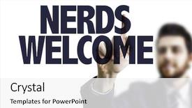  Presentation with blackboard english text welcome - Amazing slide deck having traits - businessman pointing the text nerds backdrop and a white colored foreground