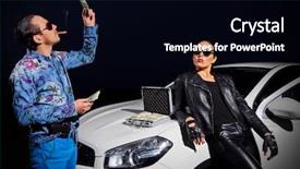  Presentation with car - Colorful presentation theme enhanced with traits - two gangsters with dollars near backdrop and a black colored foreground