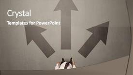  Presentation with contemplating - Beautiful PPT theme featuring trajectory career - young contemplating businessman stands backdrop and a  colored foreground