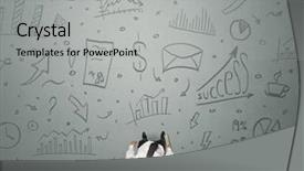  Presentation with contemplating - Presentation theme consisting of trajectory career - young contemplating businessman stands background and a  colored foreground