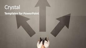  Presentation with contemplating - PPT theme having trajectory career - young contemplating businessman stands background and a gray colored foreground