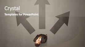  Presentation with contemplating - Presentation design consisting of trajectory career - young contemplating businessman stands background and a gray colored foreground