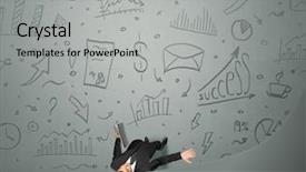  Presentation with contemplating - Slide set with trajectory career - young contemplating businessman stands background and a  colored foreground