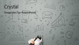  Presentation with contemplating - Theme having trajectory career - young contemplating businessman stands background and a  colored foreground