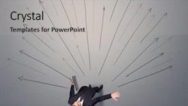  Presentation with contemplating - PPT theme featuring trajectory career - young contemplating businessman stands background and a  colored foreground