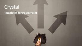  Presentation with contemplating - PPT theme enhanced with trajectory career - young contemplating businessman stands background and a gray colored foreground