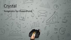  Presentation with contemplating - Slide deck consisting of trajectory career - young contemplating businessman stands background and a light gray colored foreground