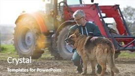  Presentation with barn - PPT theme featuring traktor - farmer petting dog outside background and a gray colored foreground