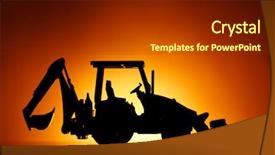  Presentation with tractor - PPT layouts consisting of traktors - backhoe tractor silhouette orange sunset background and a tawny brown colored foreground