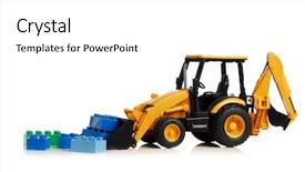  Presentation with white brick - PPT layouts consisting of traktors - backhoe tractor with brick toys background and a white colored foreground