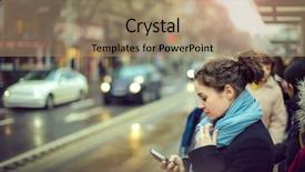  Presentation with waiting - PPT layouts with tram - checking the smartphone while waiting background and a coral colored foreground