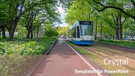  Presentation with amsterdam - Slides having tram-at-roelof-hartplein background and a coral colored foreground
