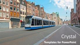  Presentation with tram - Slide set with tram-driving-at-damrak background and a gray colored foreground