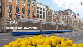  Presentation with tram - Beautiful presentation theme featuring tram-driving-on-an-empty backdrop and a coral colored foreground