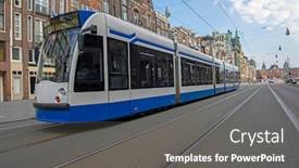  Presentation with tram - PPT layouts consisting of tram-driving-on-an-empty background and a gray colored foreground