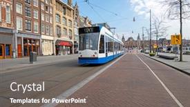  Presentation with tram - Theme enhanced with tram-driving-on-an-empty background and a gray colored foreground