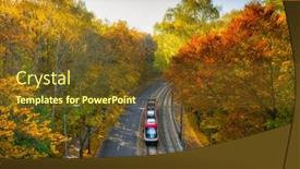  Presentation with poland - Cool new PPT theme with tram-in-the-autumn-scenery backdrop and a tawny brown colored foreground
