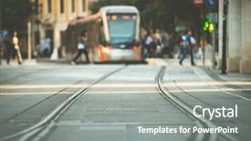  Presentation with tram - Presentation design consisting of tram tracks and a tram background and a gray colored foreground